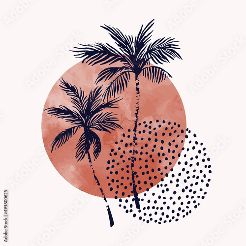 Abstract tropical summer poster in modern mid century style.