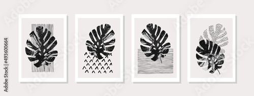 Abstract tropical summer poster set in modern mid century style.