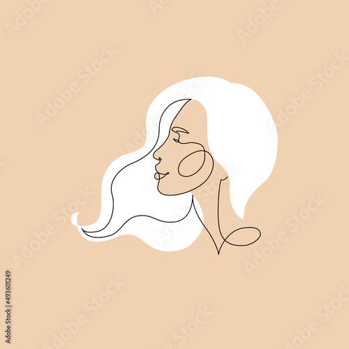 Aquarius woman astrological sign. Beautiful girl in line art style