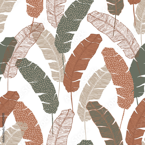 Jungle tropical leaves drawing seamless pattern.