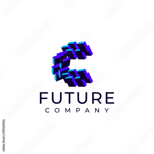 tech c letter startup modern flat logo