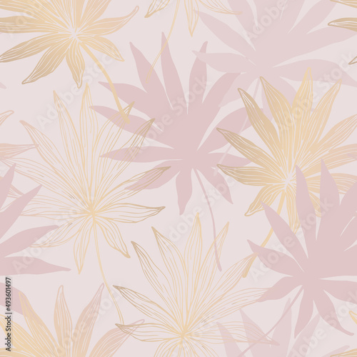 Abstract exotic leaf line art, silhouette on luxury gray color background