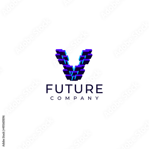 letter v abstract tech flat modern logo design