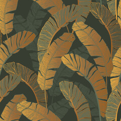 Keuken achterwand Tropische bladeren patronen Seamless pattern of golden green tropical leaves.  © Tanya Syrytsyna