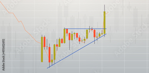 Ascending upward and stock market trading graph candlestick chart flat vector illustration. 