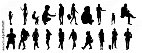 Vector silhouettes, Outline silhouettes of people, Contour drawing, people silhouette, Icon Set Isolated, Silhouette of sitting people, Architectural set	