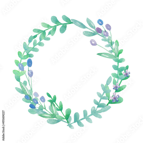 Wallpaper Mural Watercolor floral wreath with blue berries on white background Torontodigital.ca