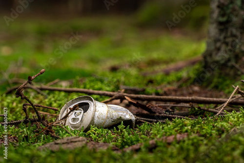 Fotografía Environmental protection - human garbage in the forest destroying the environment (Czech republic, Czechia)