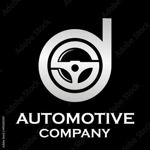 Letter d with steering wheel logo template illustration. suitable for automotive