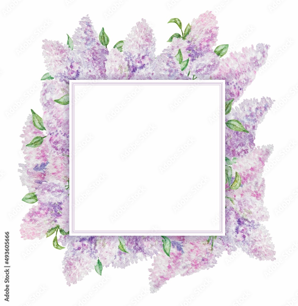 square spring frame with watercolor flowers lilac square spring frame with watercolor flowers lilac