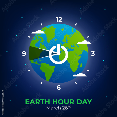 Earth Hour Day on 26th March with time globe illustration on night scene background design