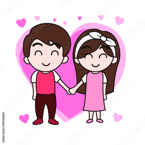 Cute Cartoon Teenage Young Lover Couple