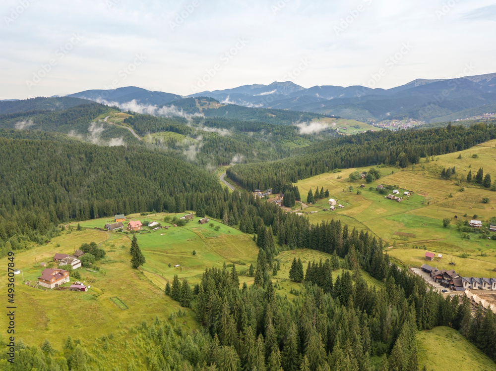 Green mountains of Ukrainian Carpathians in summer. Aerial drone view. Green mountains of Ukrainian Carpathians in summer. Aerial drone view.
