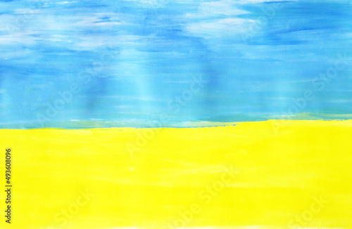 Ukraine flag colors. Blue and yellow brush strokes isolated on white background.