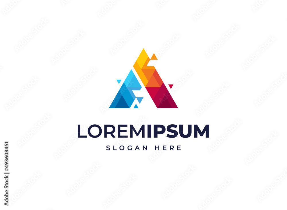Letter A awesome Triangle low poly hill vector icon logo symbol. Creative house home polygonal colorful vector logo design Letter A awesome Triangle low poly hill vector icon logo symbol. Creative house home polygonal colorful vector logo design
