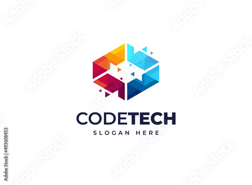 Code tech coding product quick vector logo design, Creative random triangle technology icon logo symbol