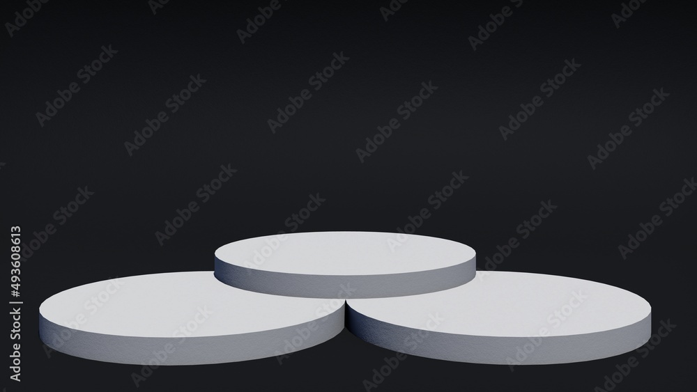 Three white cylinder pedestal for cosmetics and products promotion blank tamplate concept. Abstract minimalistic background. Realistic 3d render. Place for text, copy space, text area Three white cylinder pedestal for cosmetics and products promotion blank tamplate concept. Abstract minimalistic background. Realistic 3d render. Place for text, copy space, text area