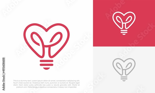 heart shaped bulb, light bulb logo vector icon design illustration 