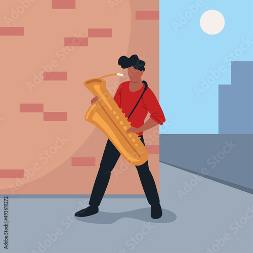 saxophonist man in the street