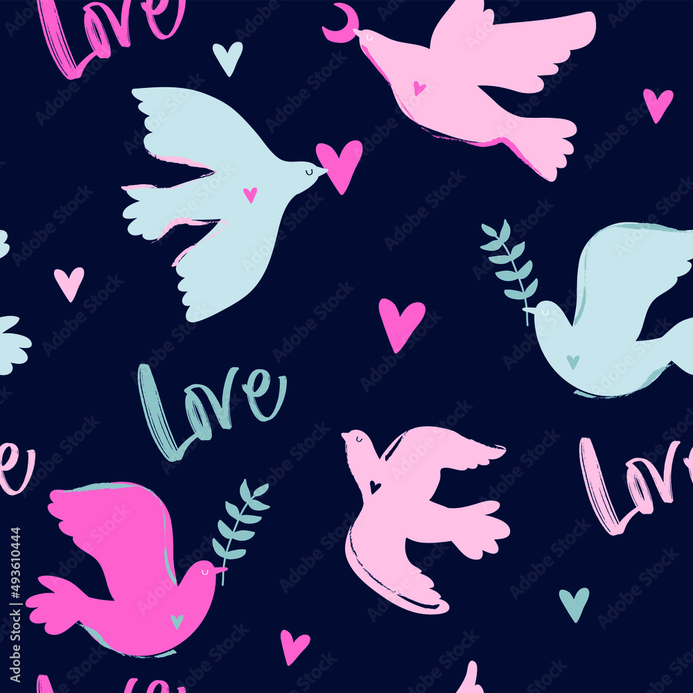 Pigeon Pattern. Symbol of pacifism and antimilitarism. International Day of Peace