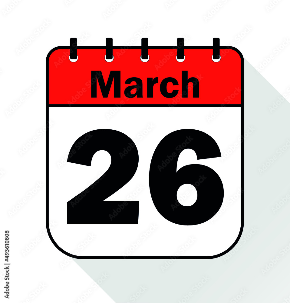 March day 26 red - Calendar Icon - Vector Illustration March day 26 red - Calendar Icon - Vector Illustration