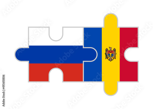 puzzle pieces of russia and moldova flags. vector illustration isolated on white background
