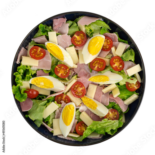 Foto Salade Parisienne - salade, jambon, gruyère, tomates, oeuf - photographie studio