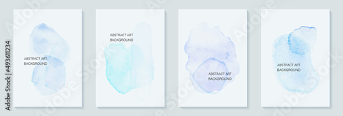 Abstract nude watercolor circle stains and watercolor brush stroke. Blue, white winter color. Watercolor Illustration Design for wall decoration, postcard, poster, brochure