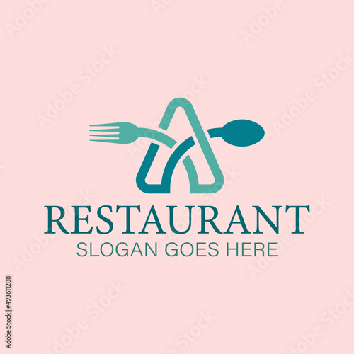 Letter A Restaurant Logo. Combined with fork spoon.