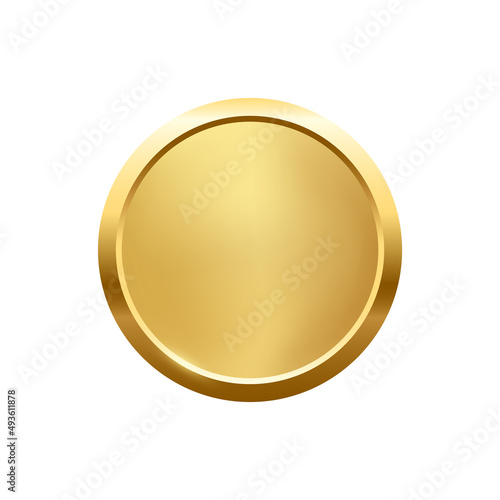Gold round button with frame, 3d golden glossy elegant circle design for empty emblem