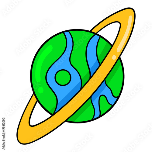 beautiful ringed planet saturn, doodle icon drawing
