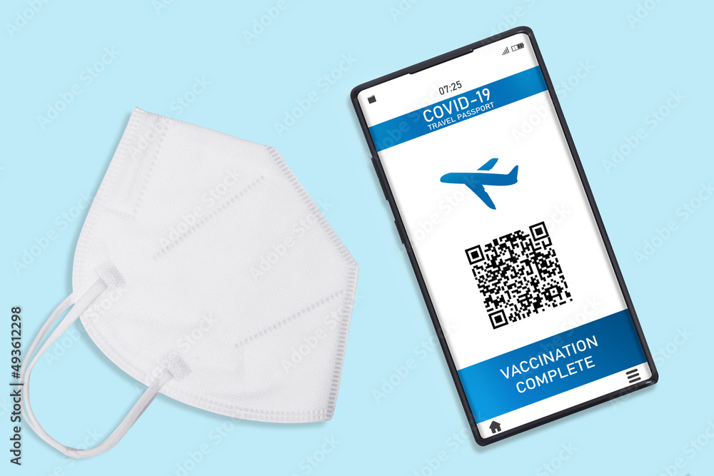 Smartphone display on app mobile vaccinated COVID-19 or coronavirus certificate, immunity vaccine passport, new normal travel of tourist concept. isolated of background
