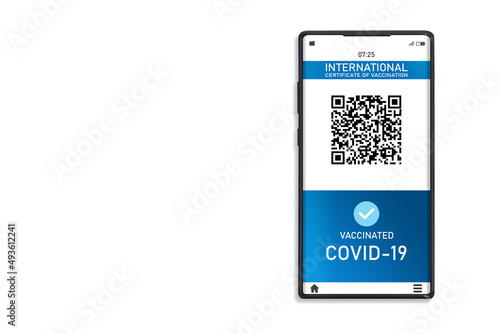 Smartphone display on app mobile vaccinated COVID-19 or coronavirus certificate, immunity vaccine passport, new normal travel of tourist concept. isolated of background 
