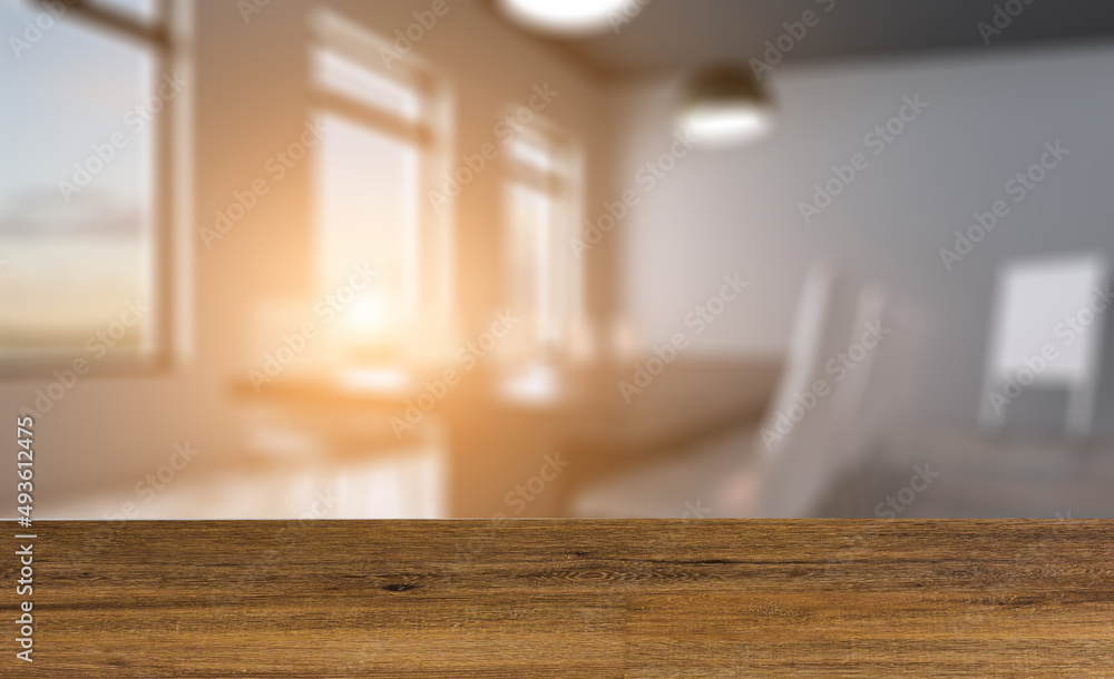 Modern office Cabinet. 3D rendering. Meeting room. Sunset. Background with empty table. Flooring. Modern office Cabinet. 3D rendering. Meeting room. Sunset. Background with empty table. Flooring.