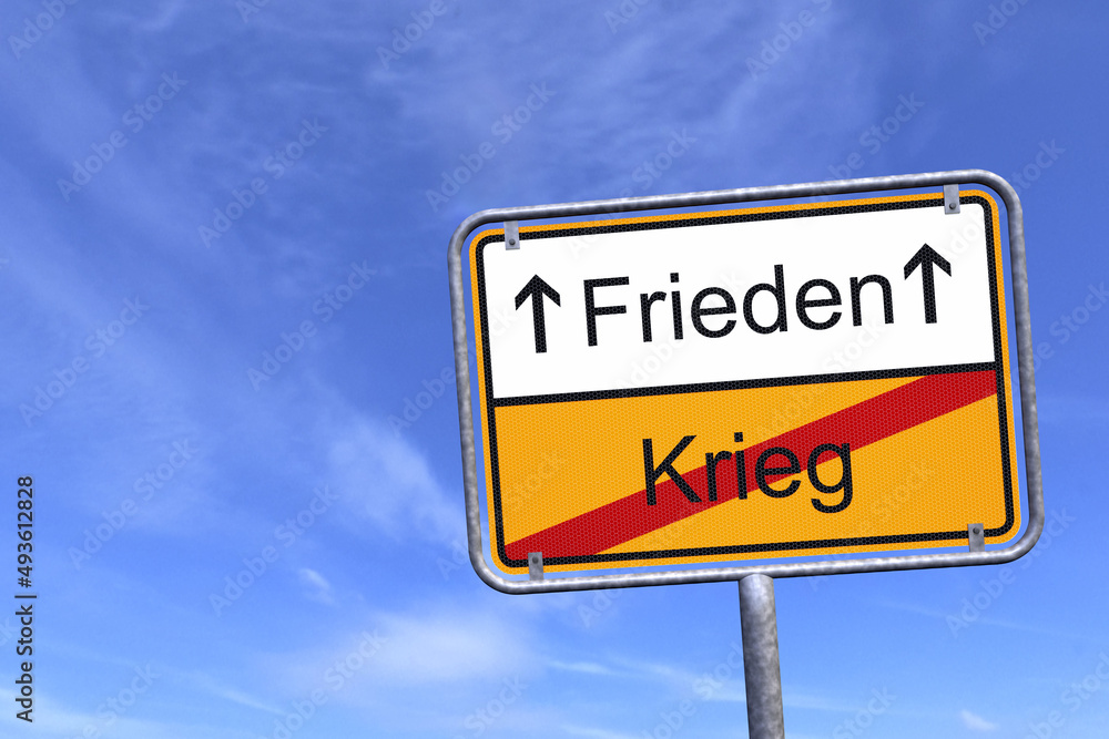 3d Illustation - Ortsschild - Ortstafel - Krieg - Frieden - Himmel - Wolken 3d Illustation - Ortsschild - Ortstafel - Krieg - Frieden - Himmel - Wolken