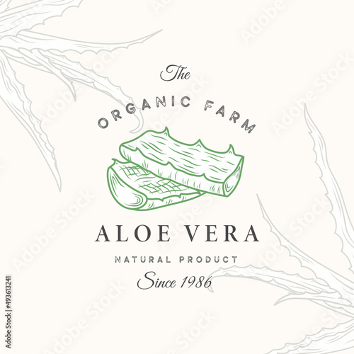 Aloe Vera Abstract Vector Sign, Symbol or Logo Template. Elegant Hand Drawn Aloe Sillhouette with Retro Typography. Vintage Luxury Emblem. Isolated.