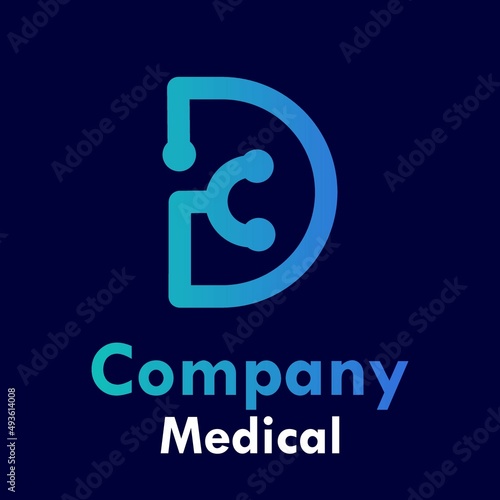 Letter d with stethoscope logo template illustration