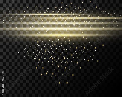 Gold glowing streaks on dark background. Luminous abstract sparkling lined background.