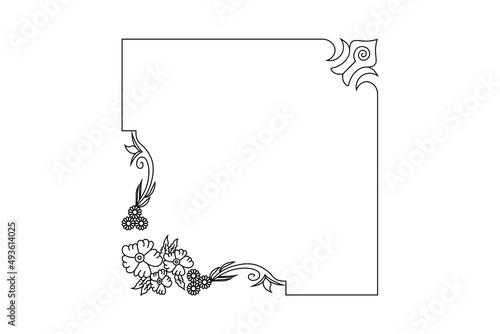 floral rectangle frame, invitation card elements, flower outline vector line drawing 