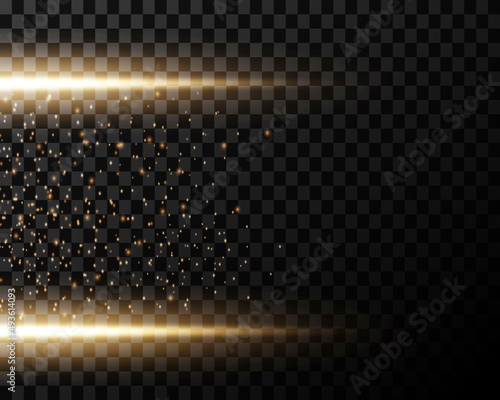 Golden Confetti Glitters. Vector Festive Illustration of Falling Shiny Particles And Stars. Sparkling Texture Isolated on Transparent Checkered Background. Holiday Decorative Tinsel Element for