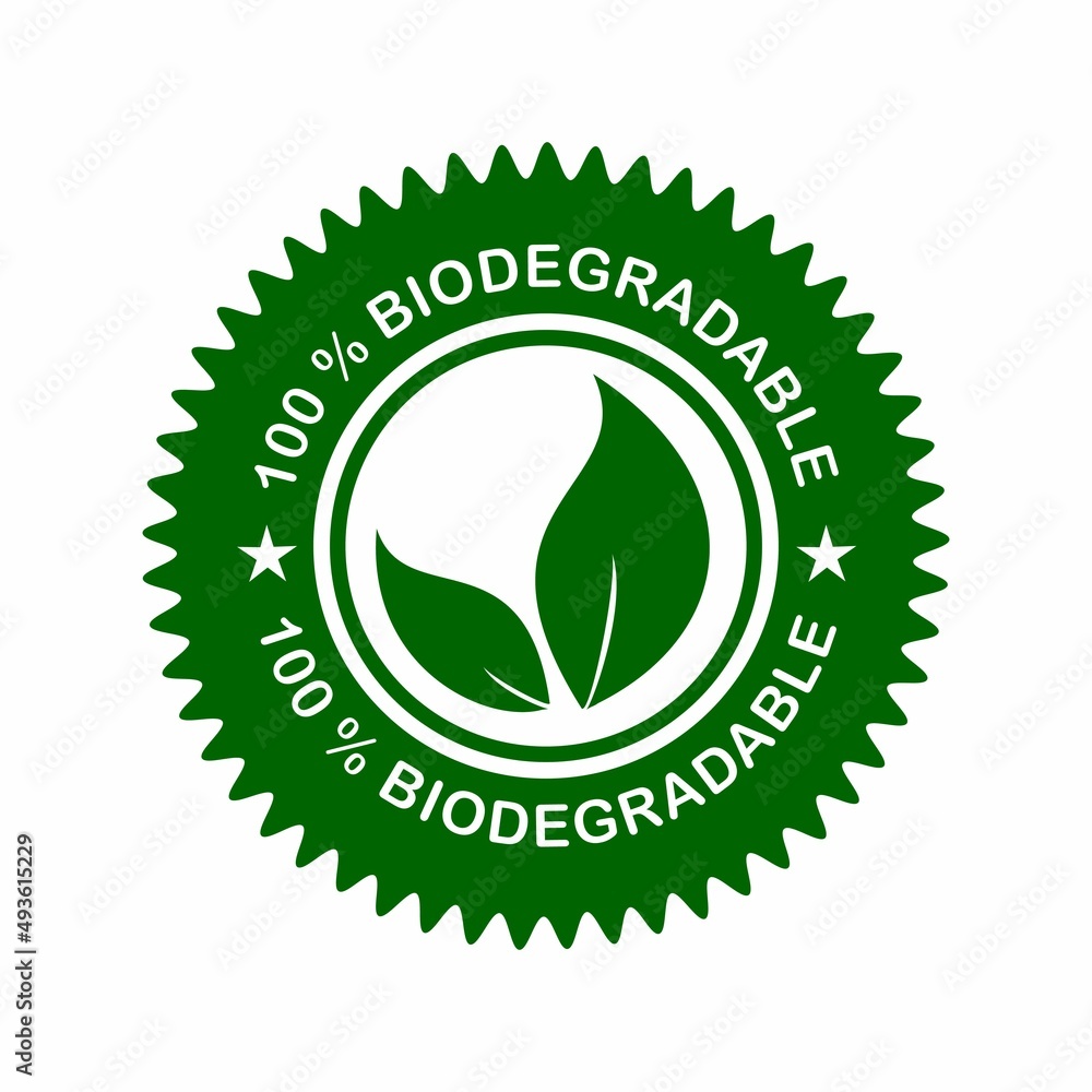 Vector logo template. 100% Biodegradable and compostable symbol. Circle and green symbol Vector logo template. 100% Biodegradable and compostable symbol. Circle and green symbol