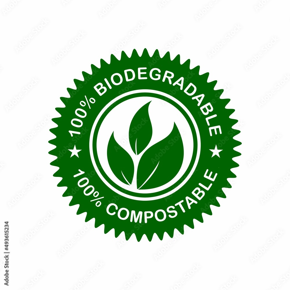 100 % biodegradable and compostable vector badge template. This design can be used for product and label. 100 % biodegradable and compostable vector badge template. This design can be used for product and label.