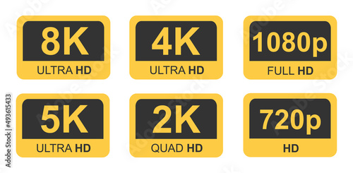 Golden 8K, 4K, 5k Ultra HD Video Resolution Icon Logo High Definition TV Game Screen monitor