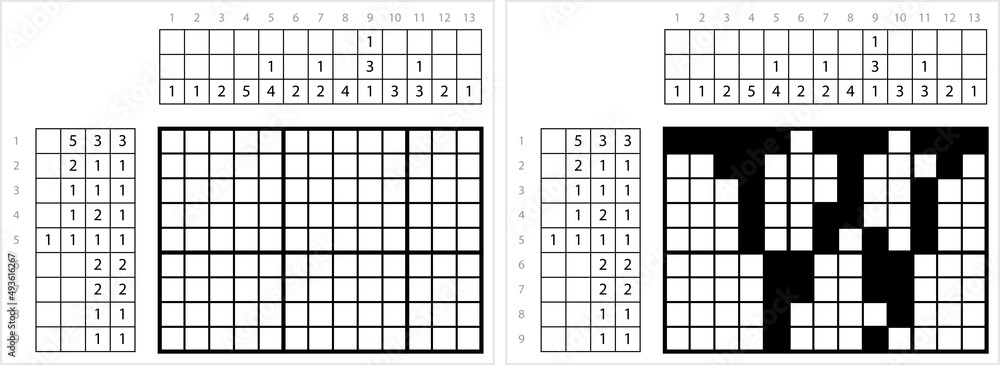Fototapeta premium Alphabet W Lowercase Nonogram Pixel Art M_2203001