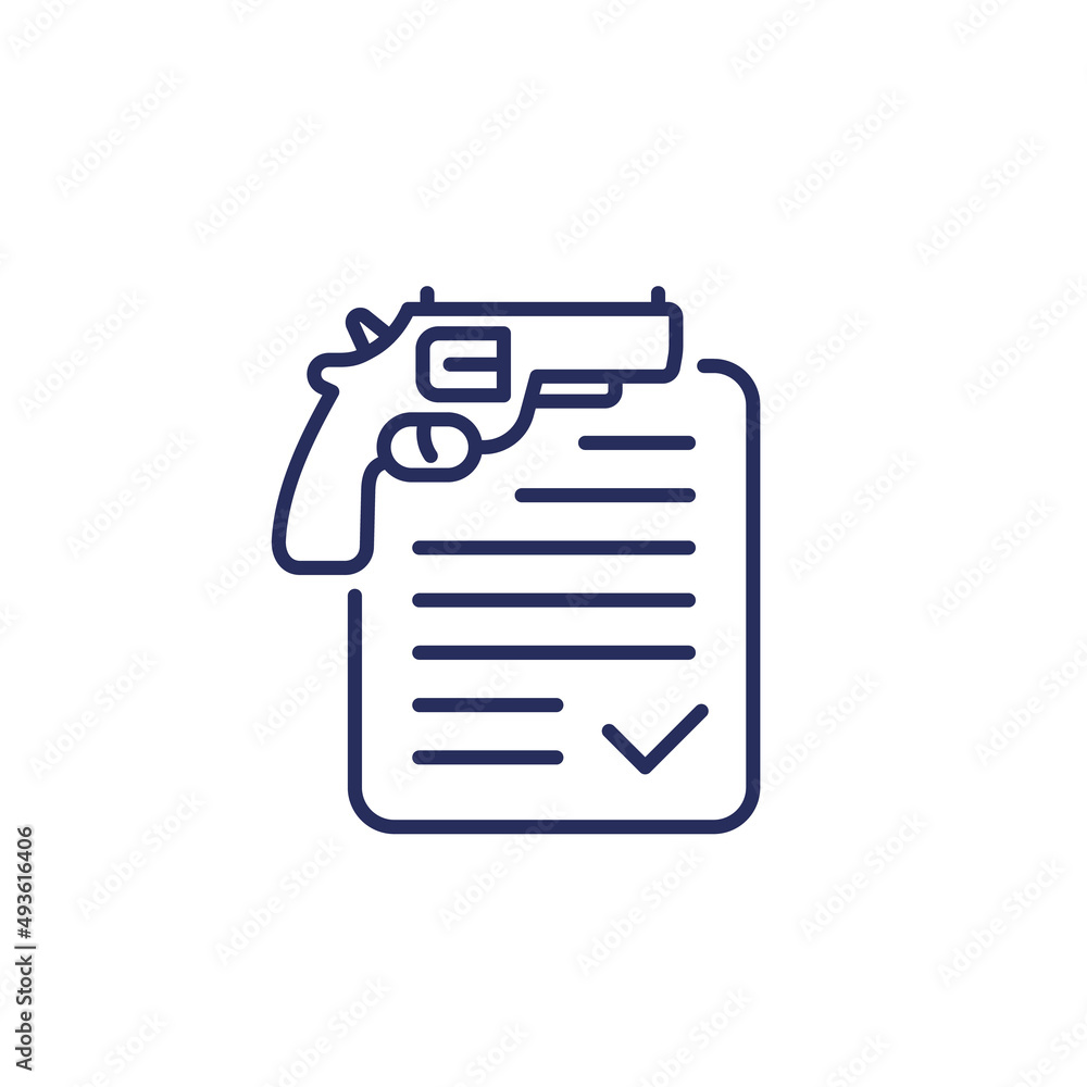 gun permit or license line icon on white gun permit or license line icon on white