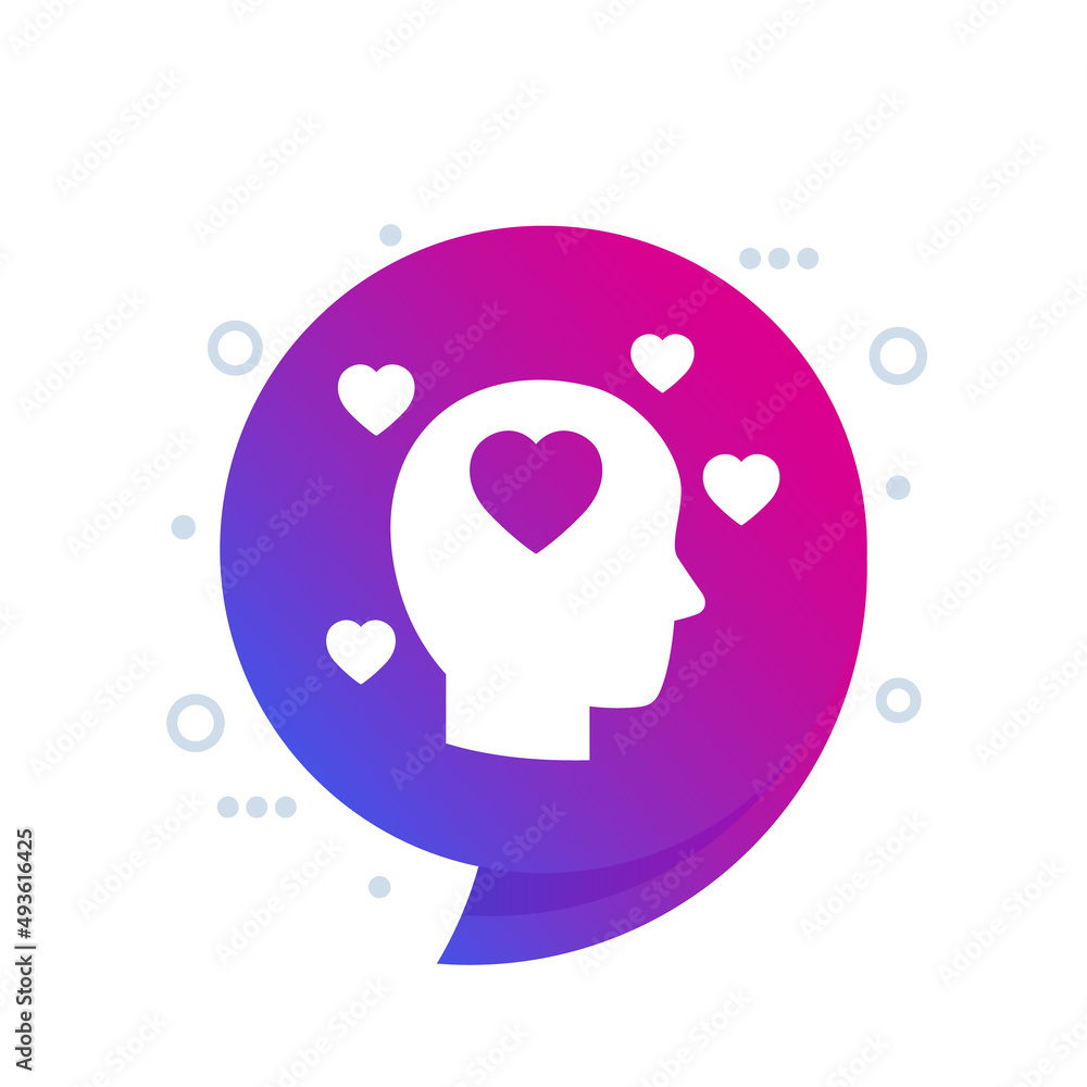 head and hearts, affection or passion icon, vector head and hearts, affection or passion icon, vector