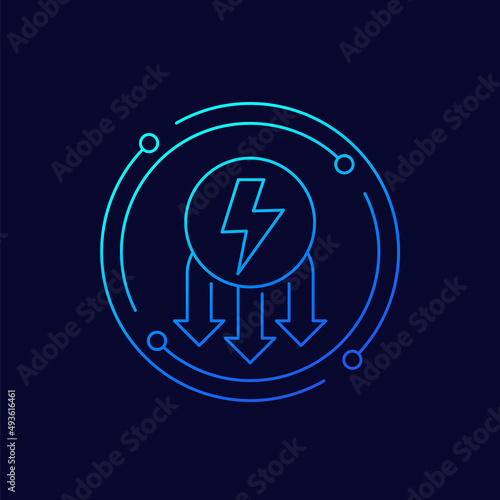 power consumption reduction icon, linear design