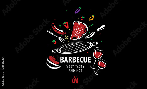 Drawn vector barbecue isolated on black background