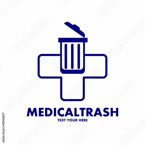 Medical trash vector logo template. This design use cross symbol. Suitable for health business.