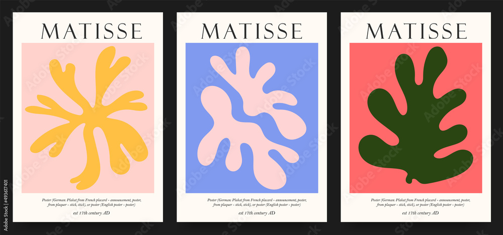 Collection of aesthetic posters and abstract elements in different colors  on an isolated background. A large collection of elements, unusual shapes  in the art matisse style, hand-drawn vector de Stock